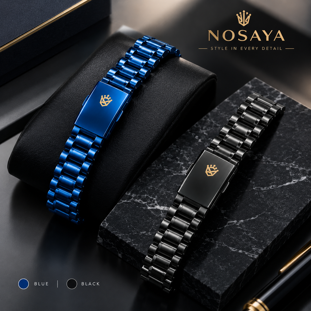 Nosaya Luxury Stainless Steel Chain Bracelet for Men – Metallic Blue & Matte Black (Nosaya.pk)
