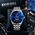 Futuristic Blue Cut-Glass Prism Dial Steel Watch for Men – Luxury Disk Display (Nosaya.pk)