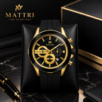 Mattri Premium Chronograph Sports Watch for Men – Gold & Black Silicone Strap Luxury Watch (Nosaya.pk)