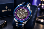 Automatic Skeleton Men’s Luxury Watch – Royal Blue & Purple Dial Steel Watch (Nosaya.pk)