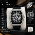 Executive Iced Out Diamond Tonneau Watch for Men – Luxury Compass Dial Silicone Strap Watch (Nosaya.pk)